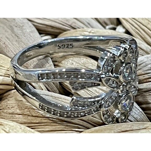 Sterling Silver Plated Cocktail Art Deco Style Ring With Cubic Zirconias Sz 10 - Picture 9 of 9